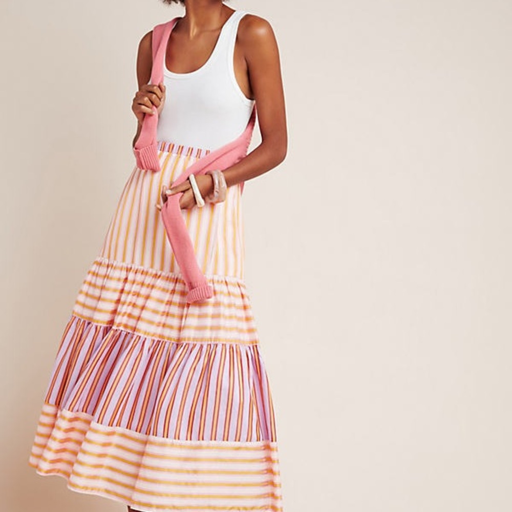 Anthropologie Dolan Pink and Orange Striped A-Line Skirt